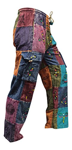 Shopoholic Fashion - Pantalones estilo hippy festival de verano, unisex, de tela de retales efecto desteñido multicolor Multi Color large