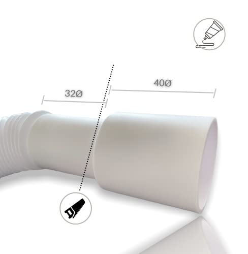 Sifon flexible para lavabo estándar - tubería extensible para desagüe lavabo - rosca de 1" 1/4 y tubo liso de 32 y 40mm y junta de estanqueidad incluida