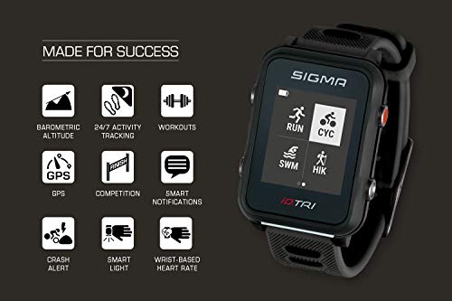 Sigma Sport ID.Tri Reloj de triatlón con características de Entrenamiento y competición, navegación, notificaciones Inteligentes, Ligero y a Prueba de Agua, Incl. Soporte de Bicicleta, Black,