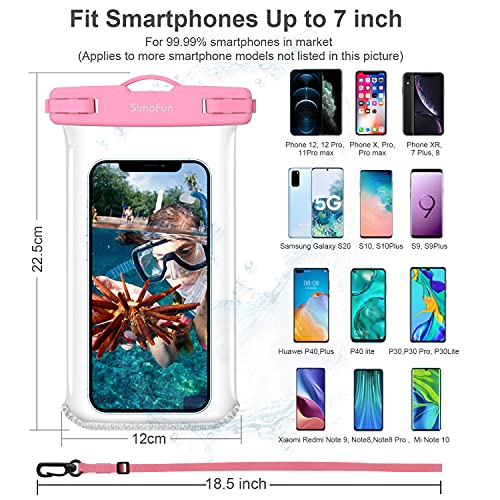 SIMPFUN Funda Impermeable para teléfono móvil de 7,0 Pulgadas (2 Unidades), Funda Impermeable IPX8, para iPhone 12/iPhone 11/iPhone 8/Samsung Galaxy S8 S9/Huawei P30/xiaomi(Rosa y Azul)