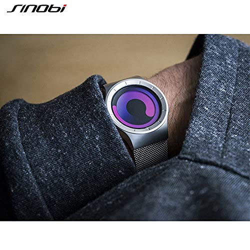 SINOBI Reloj De Cuarzo Deportivo para Hombre con Diseño De Acero Inoxidable y Personalidad De con Pulsera De Malla (Black/Purple)