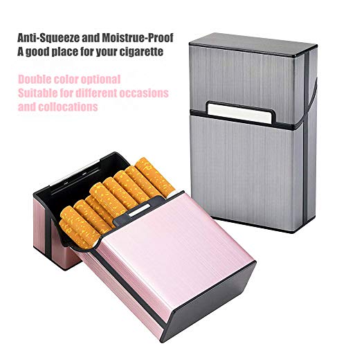 Sinzau Funda de cigarrillos de aluminio para todo el paquete de cigarrillos 20 piezas, anti-extrusión, a prueba de salpicaduras, hebilla magnética, paquete de 2 (gris y rosa roja)