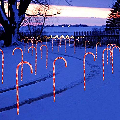 SJH 10 marcadores de Ruta Paquete de 53cm de Navidad del bastón de Caramelo, de Navidad Iluminado Luces marcadoras de la calzada, Ruta de LED al Aire Libre del césped del jardín decoración Luminosa