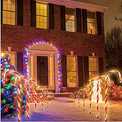 SJH 10 marcadores de Ruta Paquete de 53cm de Navidad del bastón de Caramelo,de Navidad Iluminado Luces marcadoras de la calzada,Ruta de LED al Aire Libre del césped del jardín decoración Luminosa