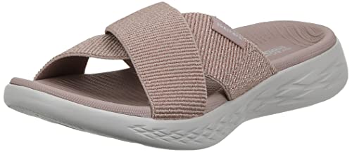 Skechers On-The-go 600, Sandalia con Punta Abierta Mujer, Pink Rose Gold Textile Rsgd, 41 EU
