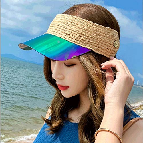 SLATIOM Sombra lafita Paja vacía Top Beach Sombreros Femenino Verano Protector Solar Mujer Sombrero Sombrero Transparente Aleros Sombrero de Playa (Color : A)