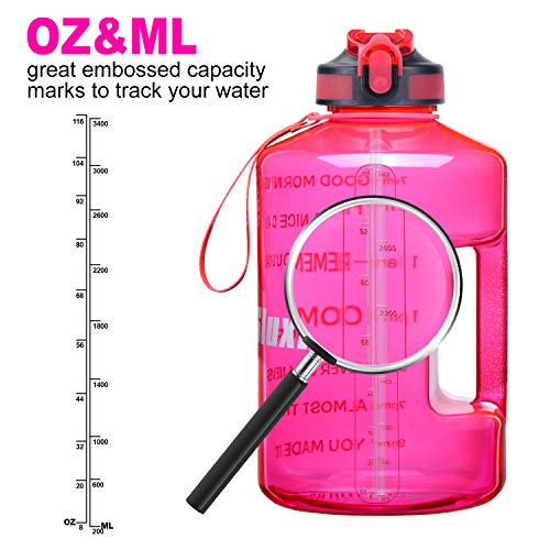 SLUXKE Botella de agua de un galón con pajita y marcador de tiempo motivacional, fácil de beber, a prueba de fugas, sin BPA, 128 oz / 74 oz, jarra de agua grande para deportes
