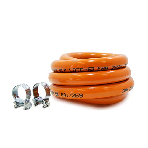 S&M 591006 Kit Tubería homologada de Gas Butano de 1,5 Metros-Ø 9 mm con Abrazaderas con pestaña, Naranja