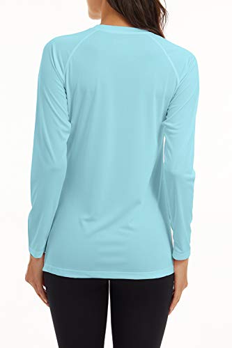 SMENG Camiseta de manga larga con protección solar UPF 50+ para mujer, secado rápido, senderismo, pesca, Azul, X-Large