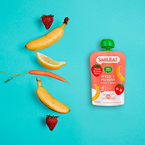 Smileat - Pouch Ecológico de Fresa y Plátano, Ingredientes Naturales Bebibles, Para Bebés a Partir de los 6 Meses - 100g