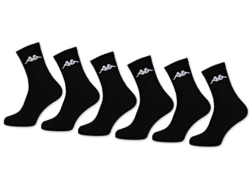 sockenkauf24 6 o 12 Pares de calcetines deportivos KAPPA Calcetines de tenis Calcetines media caña Hombre y Mujer Negro y Blanco (35-38, 6 Pares | Negro)