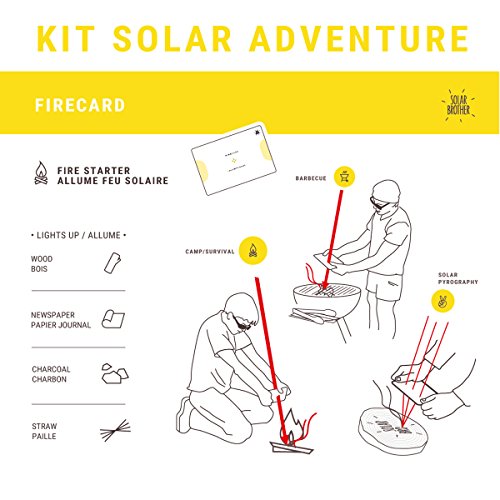 SOLAR BROTHER - Adventure Kit - Fuego solar y pirograbador - Código Morse - Iniciador de fuego FIRECARD + Espejo SREFLECT + Bolsa protectora amarilla