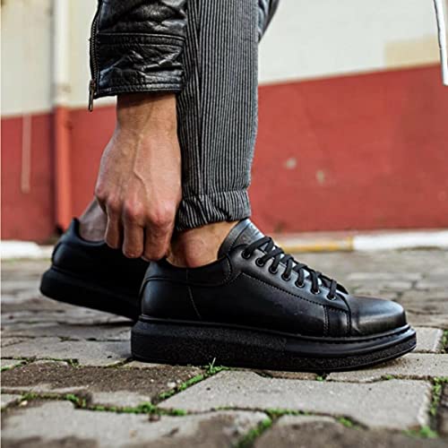 Solaress 257 | Zapatillas Casual para Hombre | Zapatos de Trabajo de Cuero | Zapato de Senderismo Ligero | Negro 43