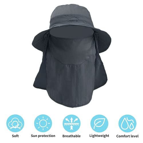 Sombrero para el Sol Hombre Mujer Gorra de Protección Solar Anti-UV Desmontable Ajustable Sombreros de Pesca Respirable Secado rápido Sombreros de Acampada (A2)
