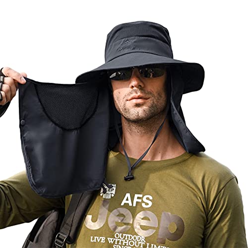 Sombrero para el Sol Hombre Mujer Gorra de Protección Solar Anti-UV Desmontable Ajustable Sombreros de Pesca Respirable Secado rápido Sombreros de Acampada (A2)