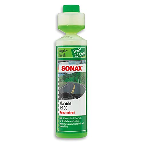 SONAX Limpiacristales 1:100 concentrado (250 ml) para el sistema de limpiaparabrisas en verano, aroma manzana | N.° 03721410-544