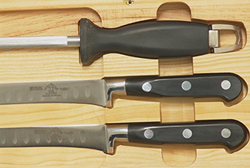 Sonpó Online - Modelo ECJNE - Pack de cuchillos para corte de jamón - Mangos de color negro y estuche de madera.