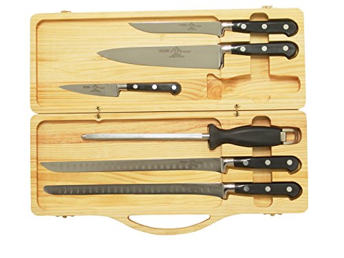 Sonpó Online - Modelo ECJNE - Pack de cuchillos para corte de jamón - Mangos de color negro y estuche de madera.