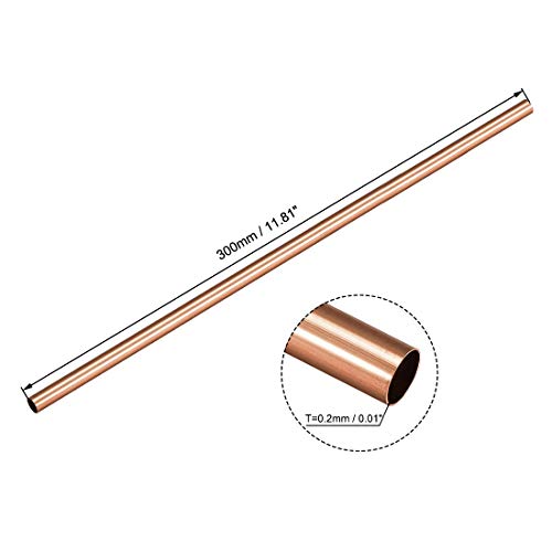sourcing map Tubo de cobre, 2 mm, 3 mm, 4 mm, 5 mm, 6 mm, 7 mm OD x 0,2 mm, grosor de pared de 300 mm de longitud, tubos redondos sin costuras, paquete de 6