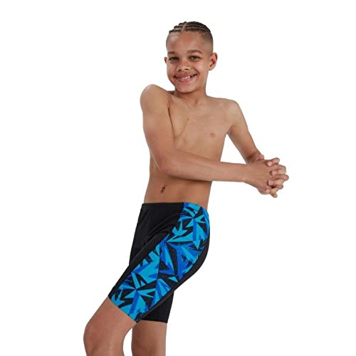 Speedo Hyperboom Logo Jammer Swim Trunks, Negro/Azul, 11-12 Años Boys