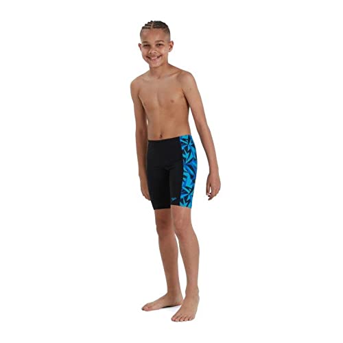 Speedo Hyperboom Logo Jammer Swim Trunks, Negro/Azul, 11-12 Años Boys