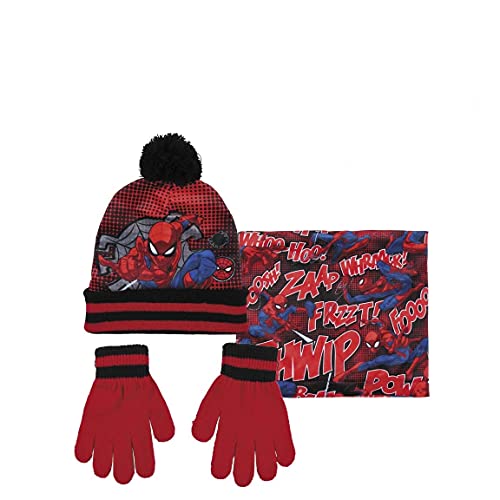 Spiderman - Set de 3 piezas, gorra + guantes, braga de cuello para niños, gorro de invierno Superheroe. Licencia oficial
