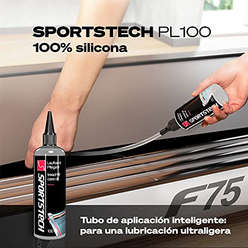 Sportstech Aceite de Silicona 50/100/250 ml + Tubo de aplicación | Lubricante para cinta de correr | Lubricante de silicona respetuoso con el medio ambiente | Aceite superior sin grasa y sin residuos
