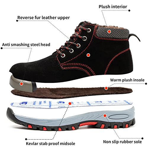 SROTER Mujer Hombre Invierno Botas de Seguridad Trabajo Zapatillas con Puntera de Acero Impermeables Botas de Nieve Zapatos de Trabajo Entrenador Unisex Zapatillas de Senderismo Negro 36 EU