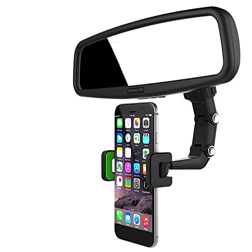 STARWAVE Multifunctional Rearview Mirror Phone Holder - 360° Rearview Mirror Phone Mount, Universal Rotating Car Phone Stand for Car Home Kitchen Most Mobile Phones