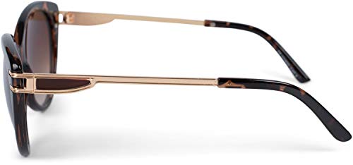 styleBREAKER Gafas de sol para mujeres en forma de ojo de gato con lentes de policarbonato y patillas de metal, Gafas de ojo de gato 09020110, color:Semi-marco marrón / delineado de vidrio marrón