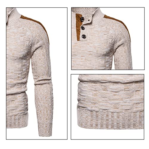 Suéter de los Hombres Suéteres de Jersey de cálido for Hombre con Botones PULTULERS PULTERS PULTERS Puntos Puntos Hombros Hombros Jerseys de Hombre (Color : Beige, Size : L)