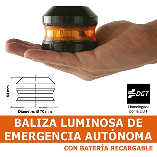 SUMEX SOSTRAFIC - Baliza LED V16 Luminosa Magnética de Emergencia Recargable de Alta Visibilidad Desde 2Km. Tamaño Reducido 70mm, Impermeable, 2h. de autonomia, Homologada por la DGT