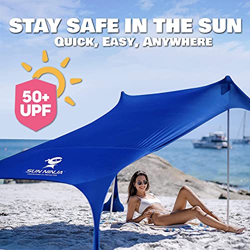 Sun Ninja tienda de playa plegable UPF50+ con pala de arena, clavijas de tierra y postes de estabilidad, sombra al aire libre para viajes de camping, pesca, diversión en el patio trasero o picnics