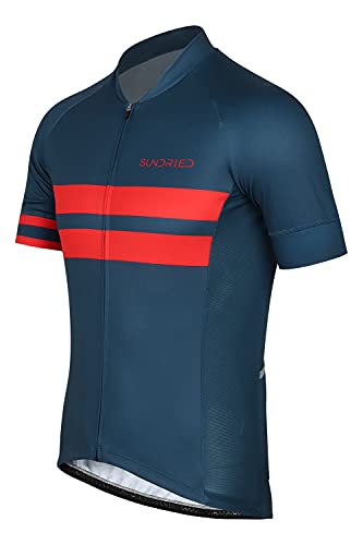 SUNDRIED Camiseta de Manga Corta de Ciclo Jersey Retro Bici del Camino de Bicicletas de montaña Top Hombres (Azul, S)