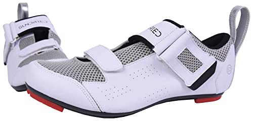 Sundried Zapatillas de Ciclismo de triatlón Unisex para Hombres y Mujeres Zapatillas de Ciclismo de triatlón Ironman para Ciclismo (45, Blanco)