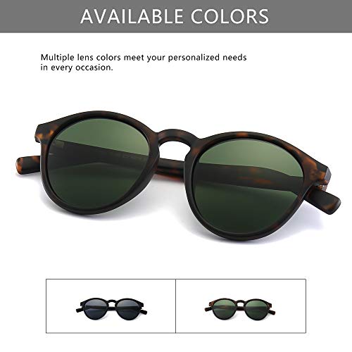 SUNGAIT Gafas de Sol Redondas Clásicas Unisex Gafas de Sol Polarizadas Estilo Retro Vintage Protección UV(Ámbar/Verde)-SGT166