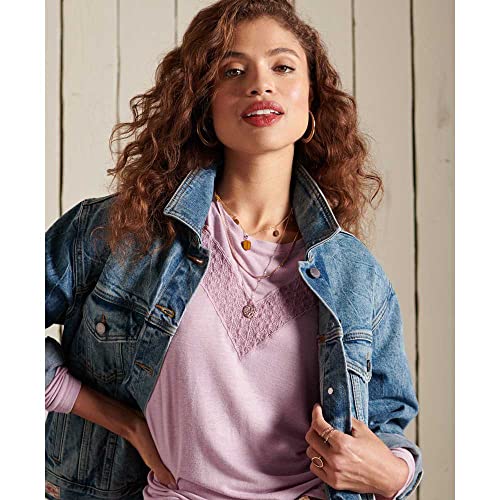 Superdry Rock Lace LS Jersey Top Camiseta, Rosa Suave, S para Mujer