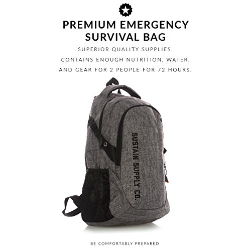 Sustain Supply Co. Essential 2-Person Bolsa de supervivencia de emergencia/Kit - Estar equipado para 72 horas de preparación de desastres con suministros básicos premium para 2 personas