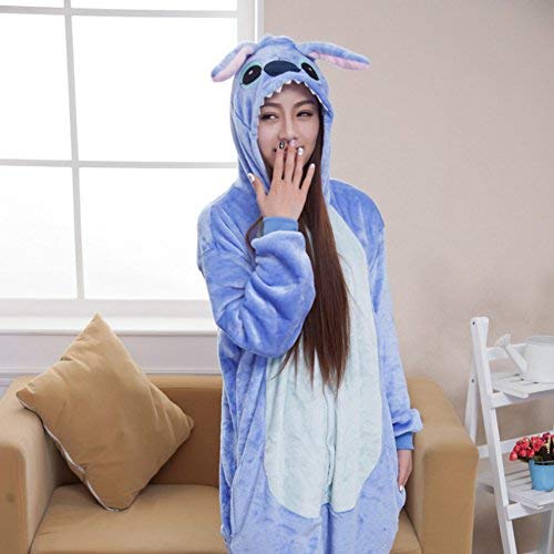 Swanka Pijama Stitch Onesie Disfraz Traje Adulto Mujer Animale Invierno Kigurumi Cosplay Halloween y Navidad (Azul Stitch, S)