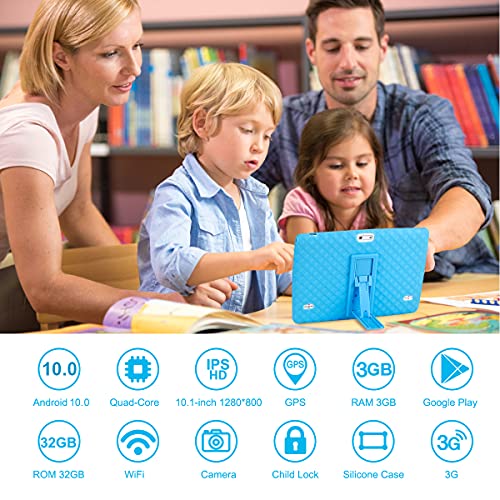 Tablet para Niños 10 Pulgadas Android 10.0 3G Dual SIM Card 3GB RAM 32GB Certificado por Google GMS 1.6Ghz Tablet Infantil Quad Core Batería 5000mAh Tablet PC Netflix Juegos Educativos