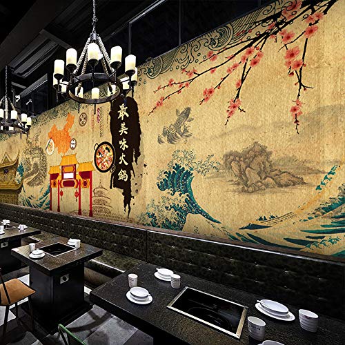 Tamaño personalizado, foto de dibujos japoneses, figura de dibujos animados, papel pintado estilo japonés, restaurante retro, edificios Hot Pot Grill papel pintado mural, 250 x 175 cm