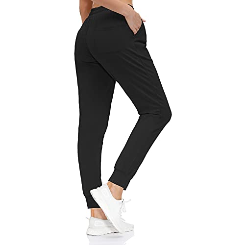 Tanmolo Pantalón Chándal Mujer Pantalones Deportivos Largos Algodón con Bolsillos para Deportivo Casual Yoga Jogger(Negro,EU-S)
