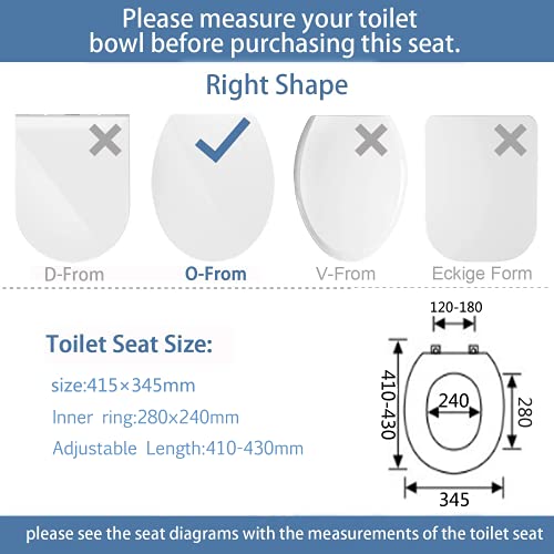 Tapa de WC, Cierre Suave Tapa Inodoro, Distancia de Agujero Ajustable Tapas WC, Descenso Automático Asiento es Fácil de Instalar y Limpiar Tapa de WC