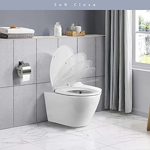 Tapa WC, Asiento de inodoro ovalado de polipropileno con sistema de descenso automático, tapa de inodoro, color blanco/ AZ001O