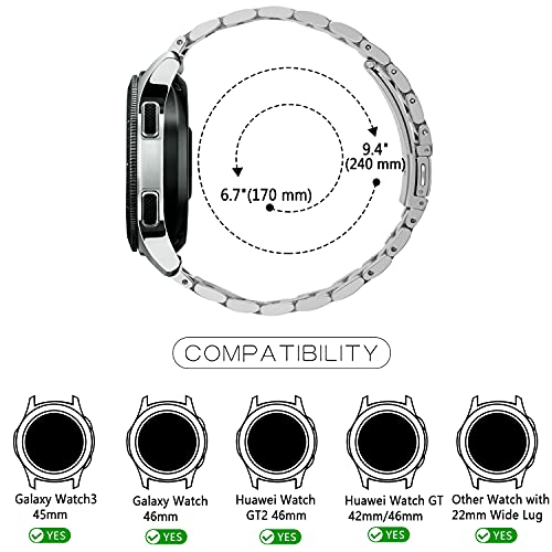 Tasikar Compatible con Correa Huawei Watch GT2 46mm/Garmin Fenix 5, 22mm Correas de Reloj de Acero Inoxidable Pulseras de Repuesto para Samsung Galaxy Watch 46mm/Watch 3 45mm/Gear S3 (Plata)