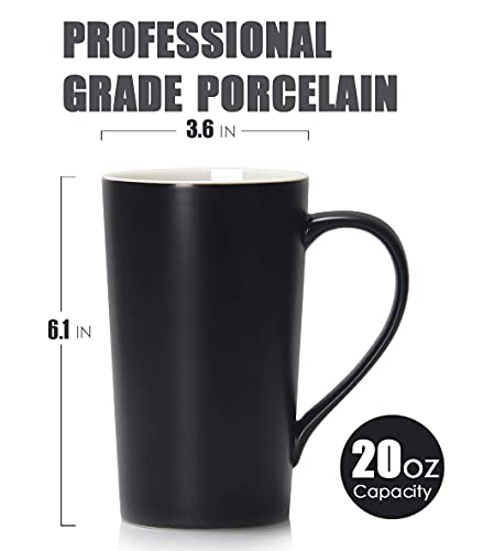 Tazas de café grandes de 20 oz / 600 ml, taza de cerámica Smilatte M007 Plain Tall con asa para hombres de papá, juego de 2, negro