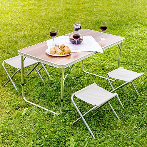 TecTake Mesa Maleta 4 taburetes Camping Plegable portátil jardín Picnic Aluminio | plegada (Largo x Ancho x Alto) 62x62x6,5 cm