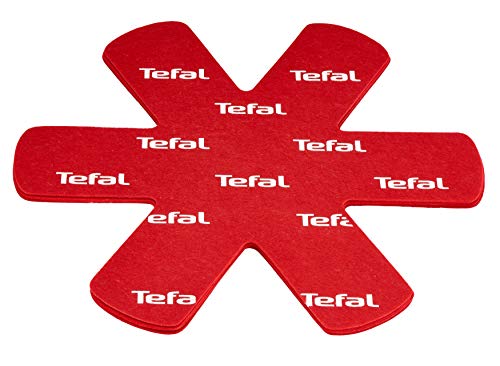 Tefal Protector de Ollas y Sartenes K22030 - Pack de 4 unidades, previene de arañazos, golpes y marcas, apilables, Tela, Rojo, 38 x 36 x 0.15 cm