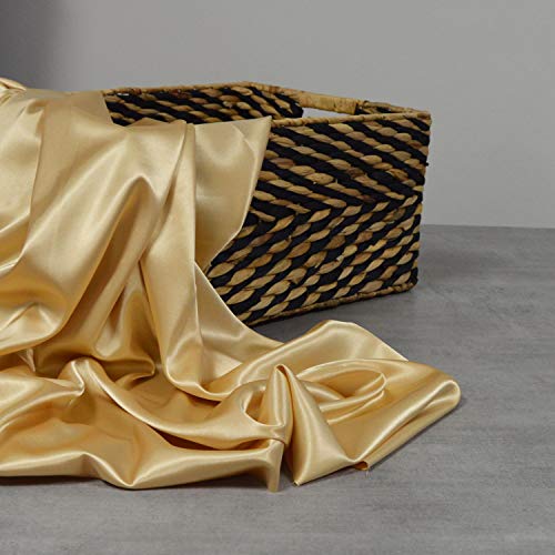 Tejido de raso - Pieza de 3 metros de tejido de raso fluido de poliéster/elastano - Bonita calidad - Tejido para vestido, falda o túnica (Oro)