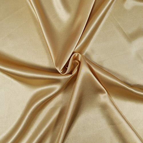 Tejido de raso - Pieza de 3 metros de tejido de raso fluido de poliéster/elastano - Bonita calidad - Tejido para vestido, falda o túnica (Oro)